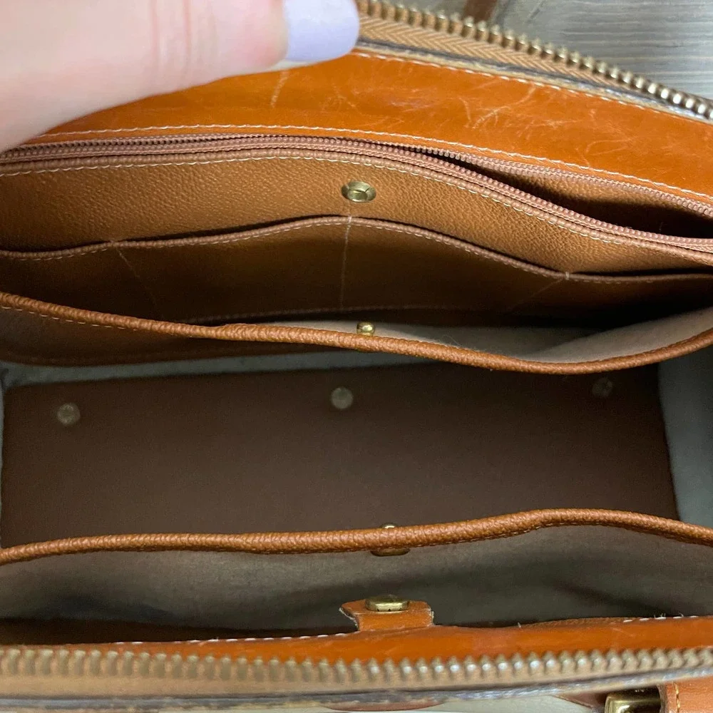 Dooney & Bourke Cream and Brown Pebbled Leather Satchel